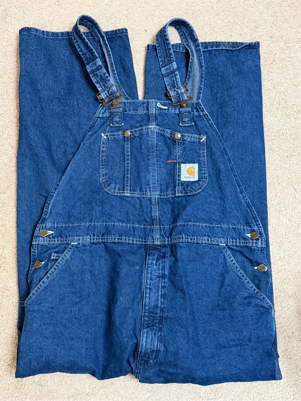 Carhartt Men's Dark Blue Denim Overalls - Classic Utility